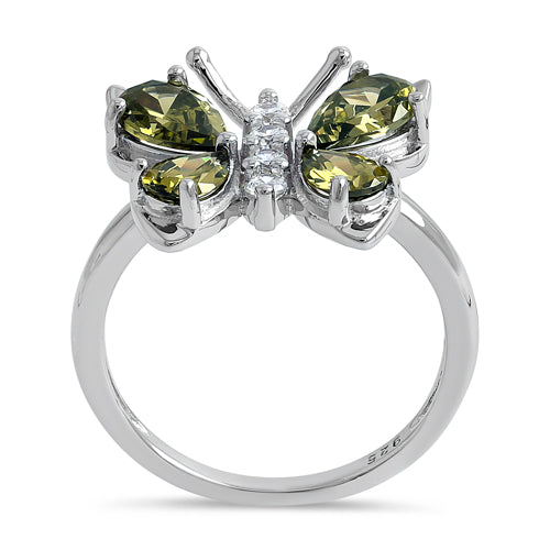 Sterling Silver Large Peridot CZ Butterfly Ring