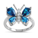 Sterling Silver Large Blue Topaz CZ Butterfly Ring