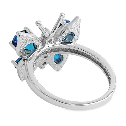 Sterling Silver Large Blue Topaz CZ Butterfly Ring