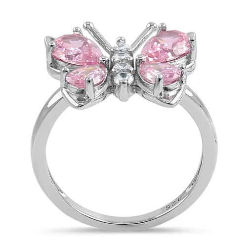 Sterling Silver Large Pink CZ Butterfly Ring