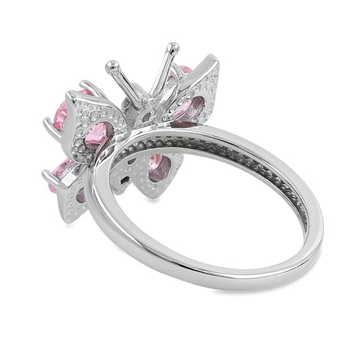 Sterling Silver Large Pink CZ Butterfly Ring