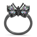 Sterling Silver Black Rhodium Large Rainbow CZ Butterfly Ring