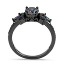 Sterling Silver Black Rhodium Flower Leaves Rainbow CZ Ring