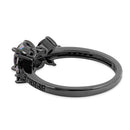 Sterling Silver Black Rhodium Flower Leaves Rainbow CZ Ring