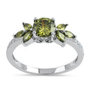 Sterling Silver Flower Leaves Peridot CZ Ring