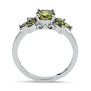 Sterling Silver Flower Leaves Peridot CZ Ring