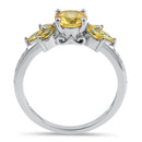 Sterling Silver Flower Leaves Golden Yellow CZ Ring