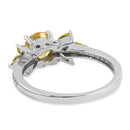 Sterling Silver Flower Leaves Golden Yellow CZ Ring