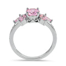 Sterling Silver Flower Leaves Pink CZ Ring