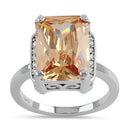 Sterling Silver Big Champagne Rectangle CZ Ring