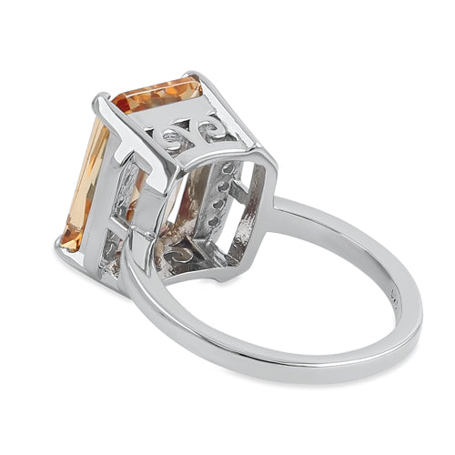 Sterling Silver Big Champagne Rectangle CZ Ring
