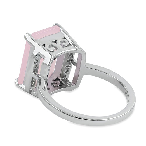 Sterling Silver Big Pink Glass Rectangle Ring