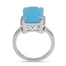 Sterling Silver Big Blue Glass Rectangle Ring