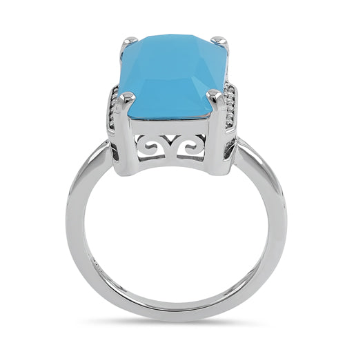 Sterling Silver Big Blue Glass Rectangle Ring