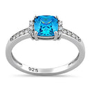 Sterling Silver Cushion Blue Topaz CZ Ring