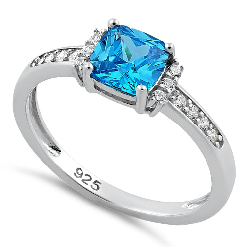 Sterling Silver Cushion Blue Topaz CZ Ring