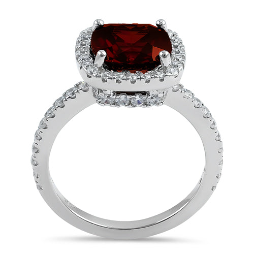 Sterling Silver Cushion Cut Dark Garnet CZ Ring