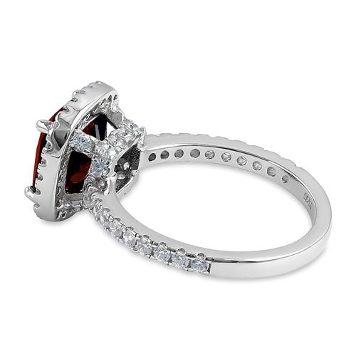 Sterling Silver Cushion Cut Dark Garnet CZ Ring