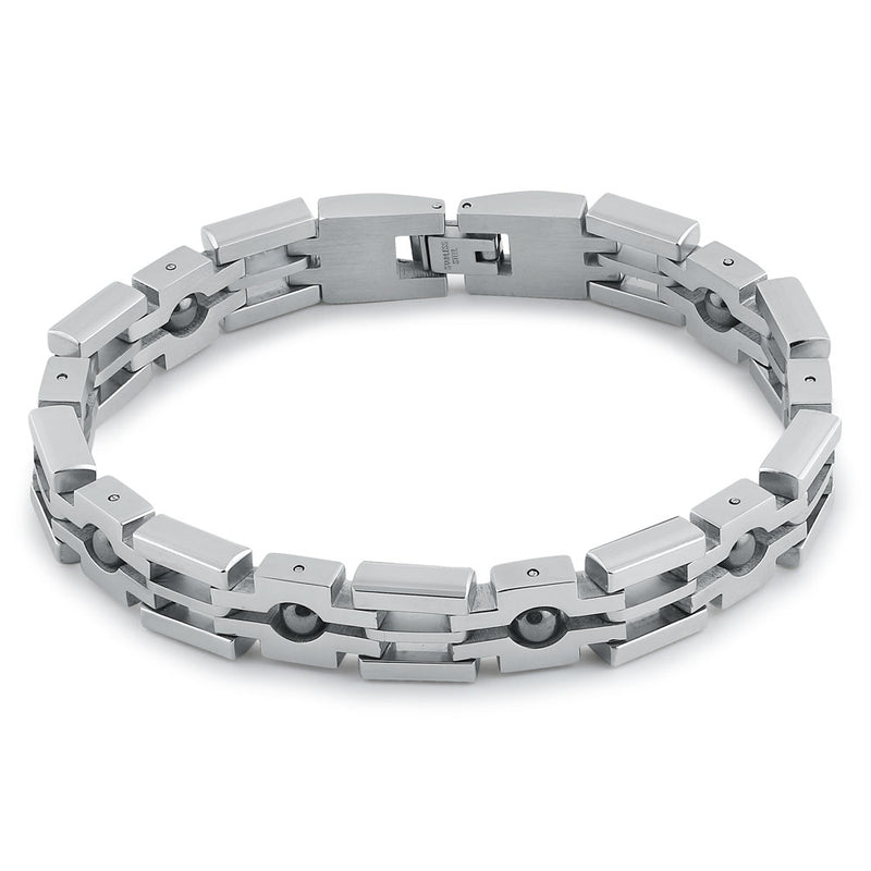 Stainless Steel Beaded Cross Link Bracelet