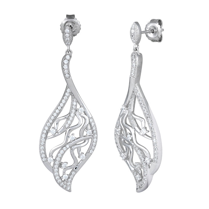 Sterling Silver Tear Drop Marquise CZ Dangle Earrings