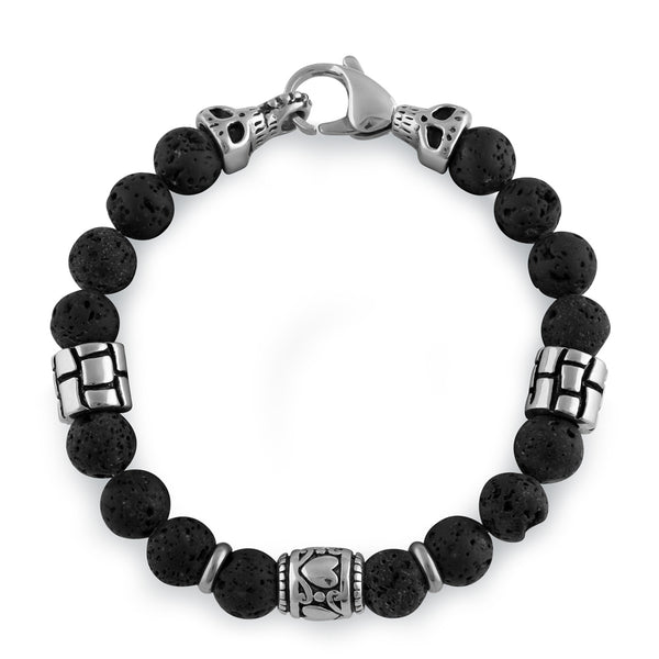 Stainless Steel Bracelet with Black Druzy Beads