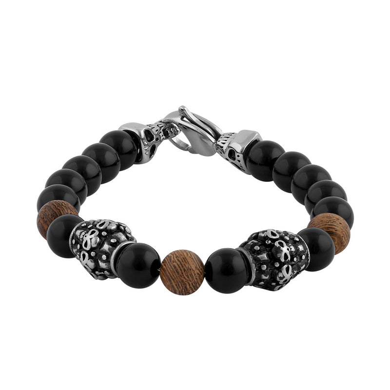 Stainless Steel Bracelet with Black and Jasper Beads