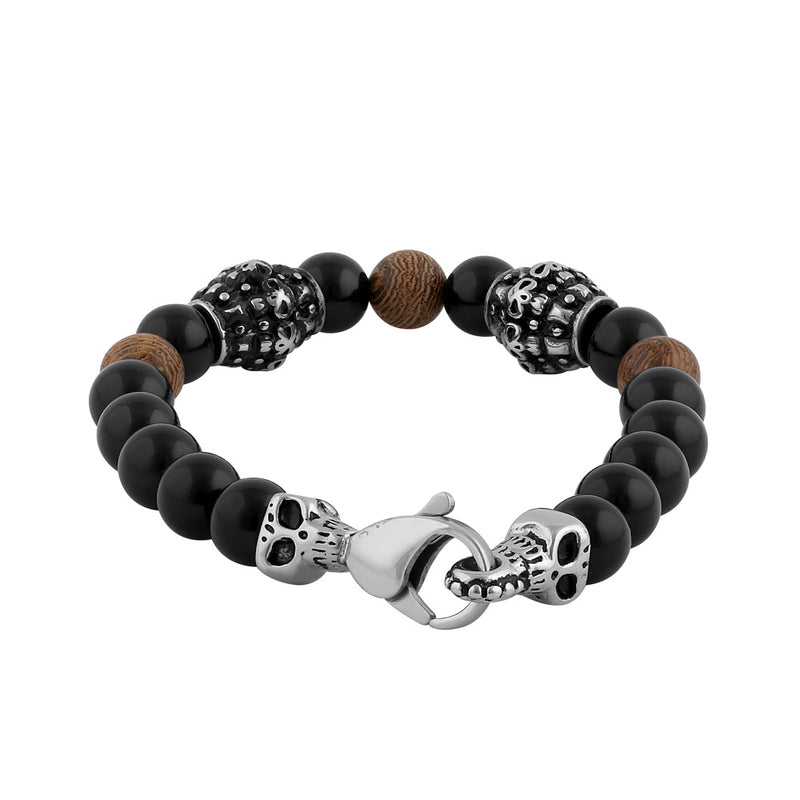 Stainless Steel Bracelet with Black and Jasper Beads