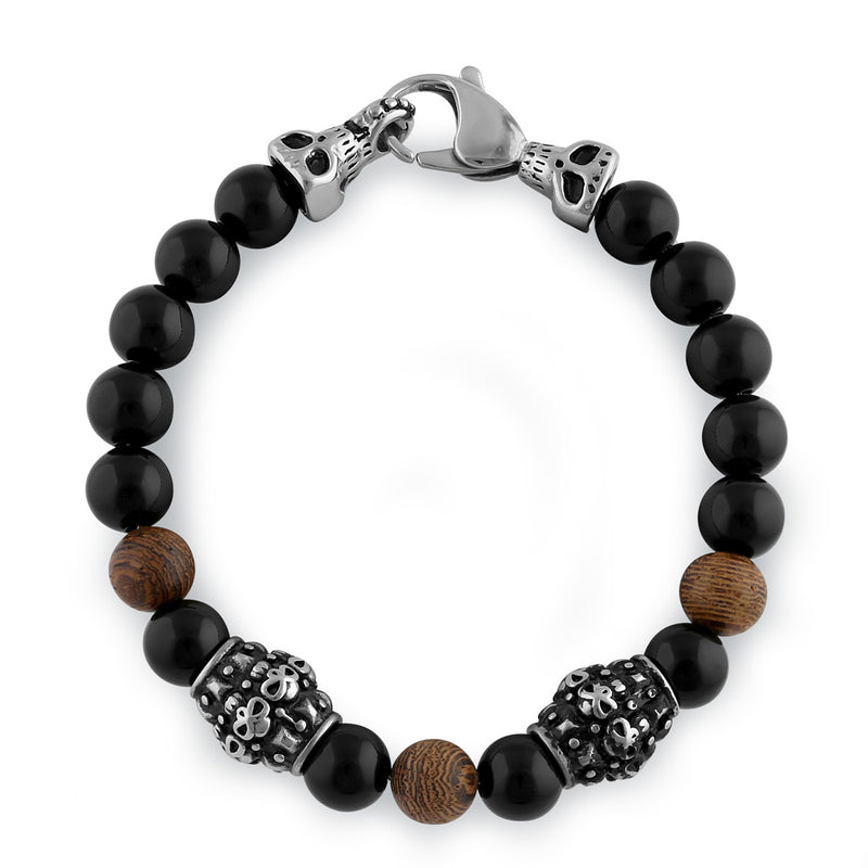 Stainless Steel Bracelet with Black and Jasper Beads