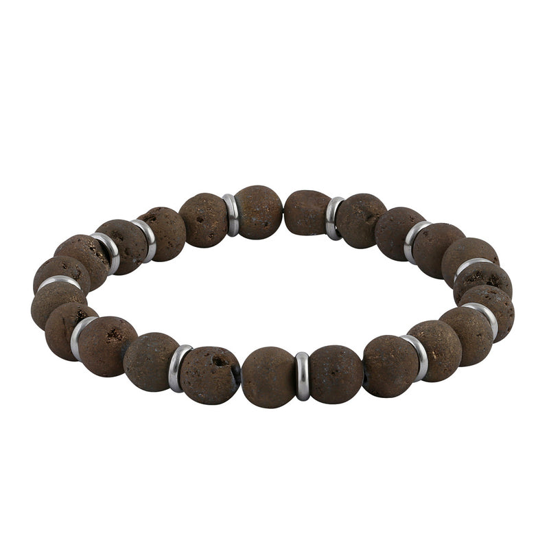 Stainless Steel Brown Druzy Bead Bracelet