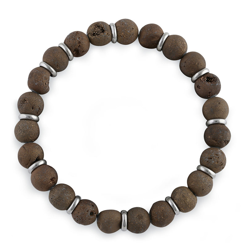 Stainless Steel Brown Druzy Bead Bracelet