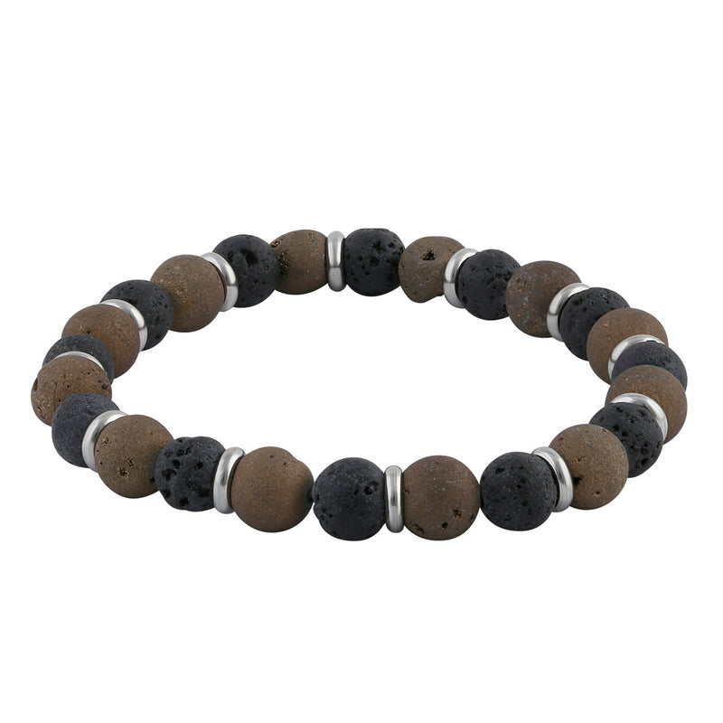 Stainless Steel Black and Brown Druzy Bead Bracelet