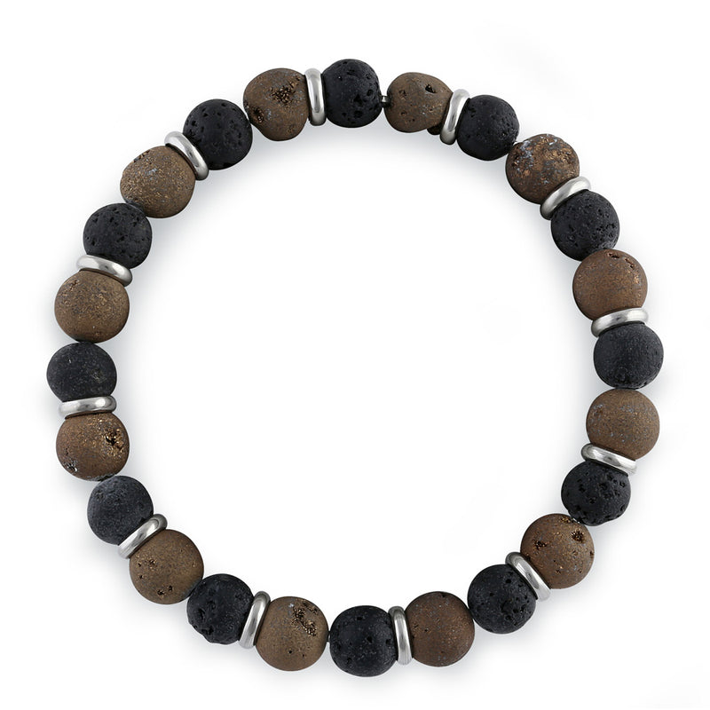 Stainless Steel Black and Brown Druzy Bead Bracelet