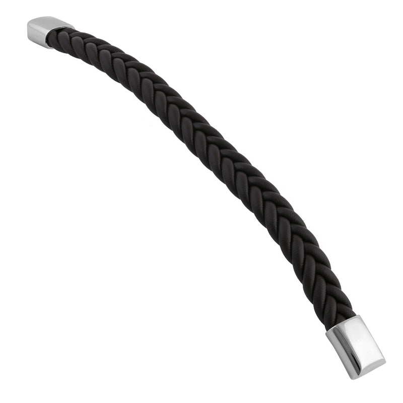 Stainless Steel Brown Leather Twist Bracelet