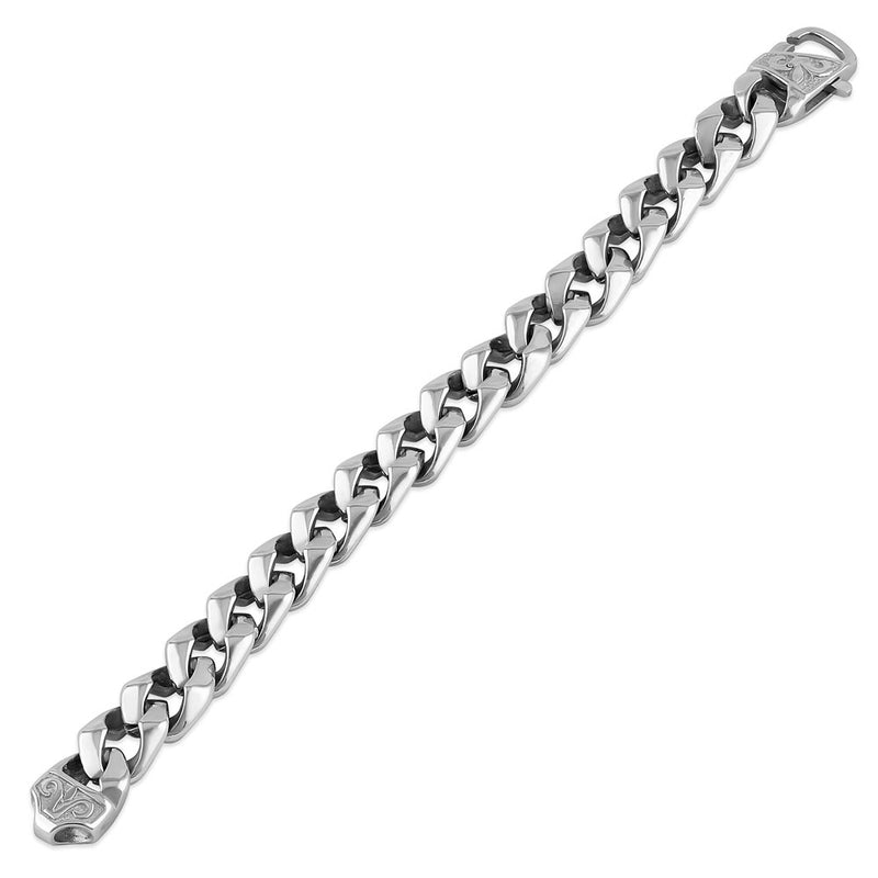 Stainless Steel 12.5mm Curb Fleur de Lis Clasp Bracelet