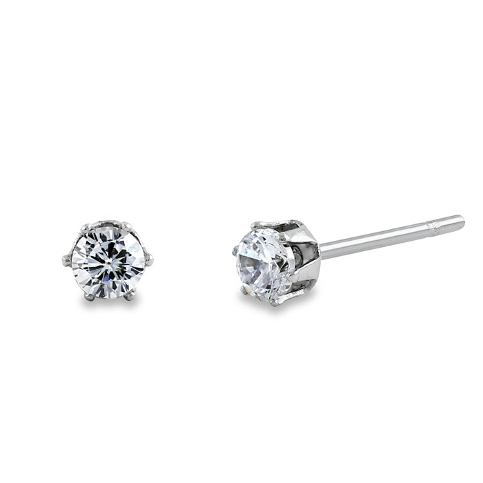 Stainless Steel Round CZ Stud Earrings 4mm