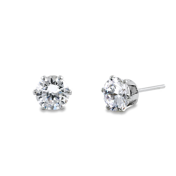 Stainless Steel CZ Stud Earrings 6mm