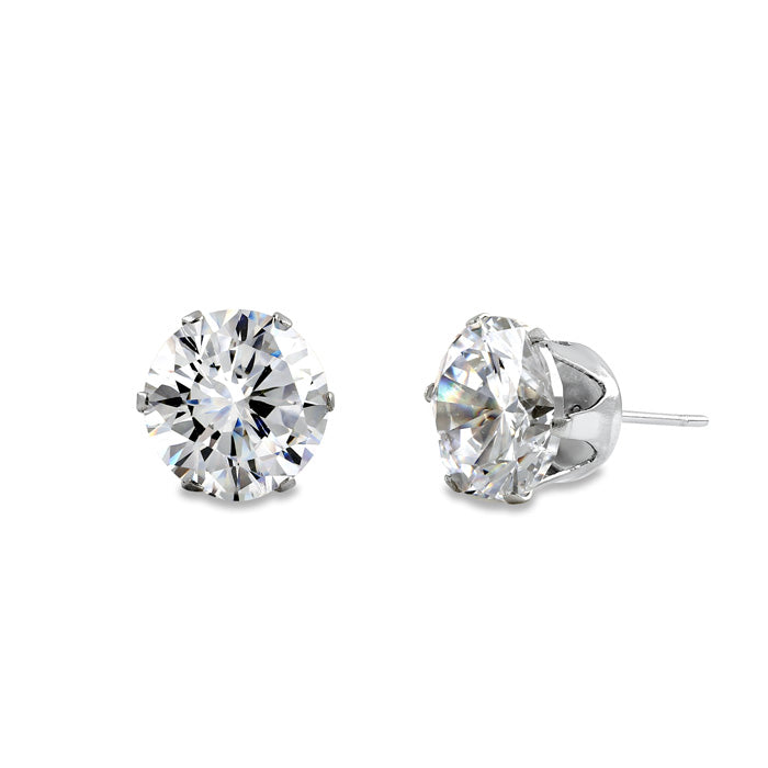 Stainless Steel CZ Stud Earrings 8mm