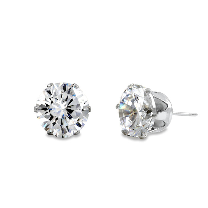 Stainless Steel CZ Stud Earrings 9mm