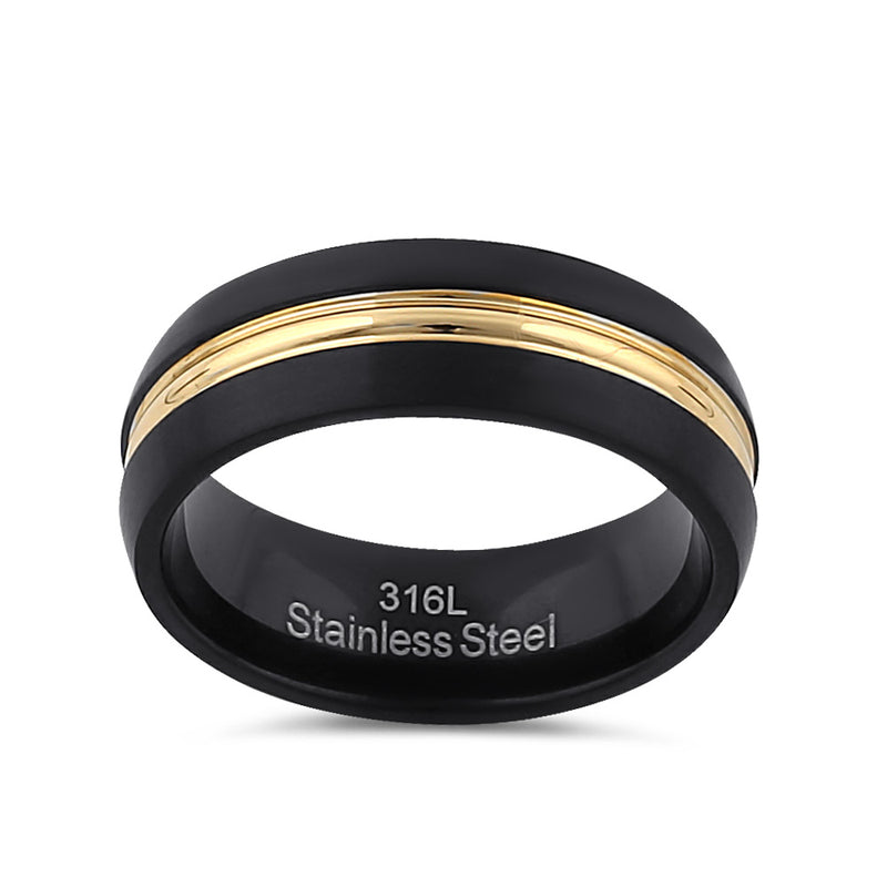 Stainless Steel Men's Black and Yellow Wedding Band