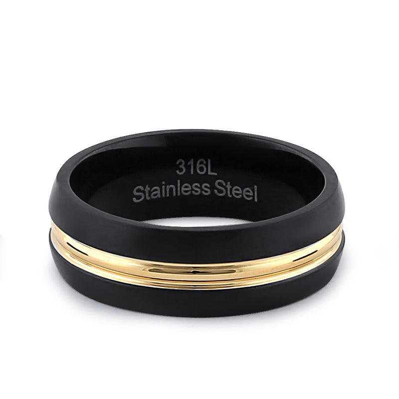Stainless Steel Men's Black and Yellow Wedding Band