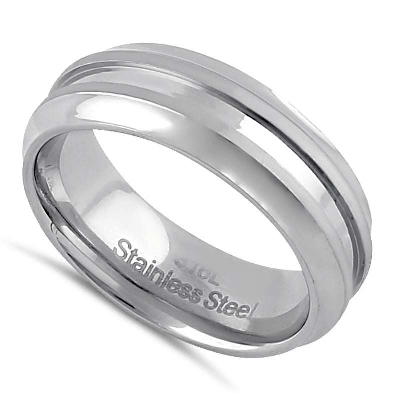 Stainless Steel Men's 7mm High and Brushed Polish Wedding Band