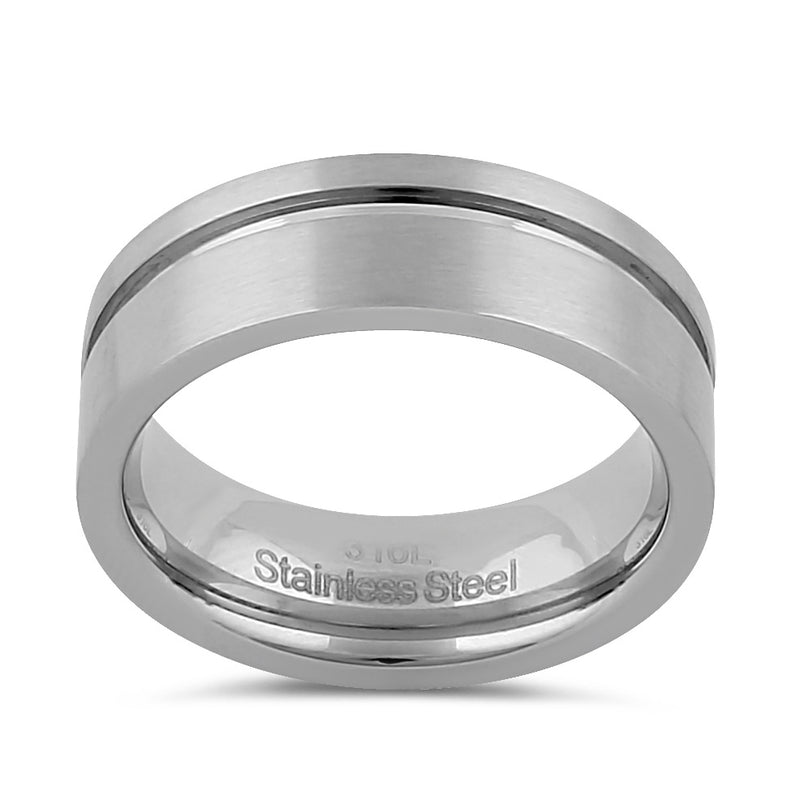 Stainless Steel Men's 7mm Brushed Polish with Line Wedding Band