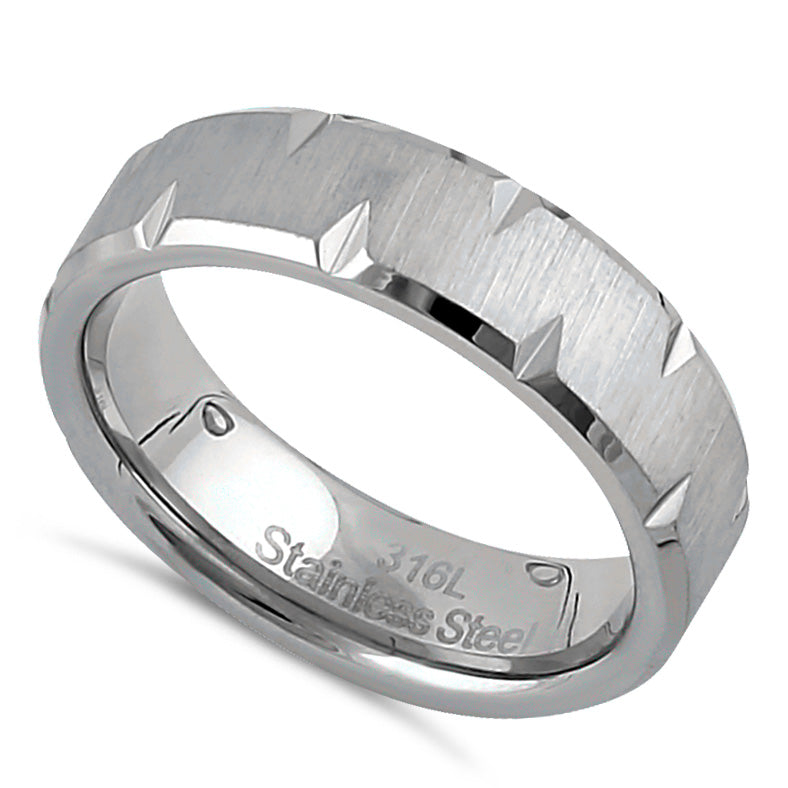 Stainless Steel Men's 6mm Brushed Diamond Cut Wedding Band