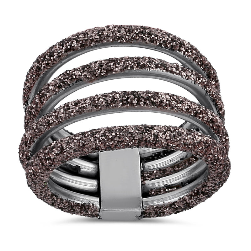 Stainless Steel Layered Brown Stardust Ring