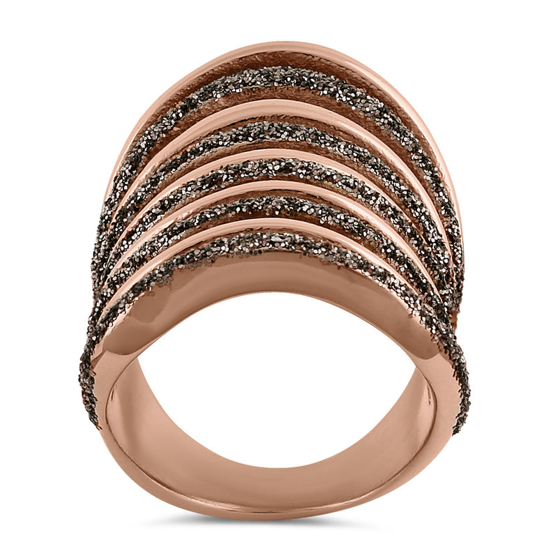 Stainless Steel Rose Gold Plated and Brown Stardust Accent Ring