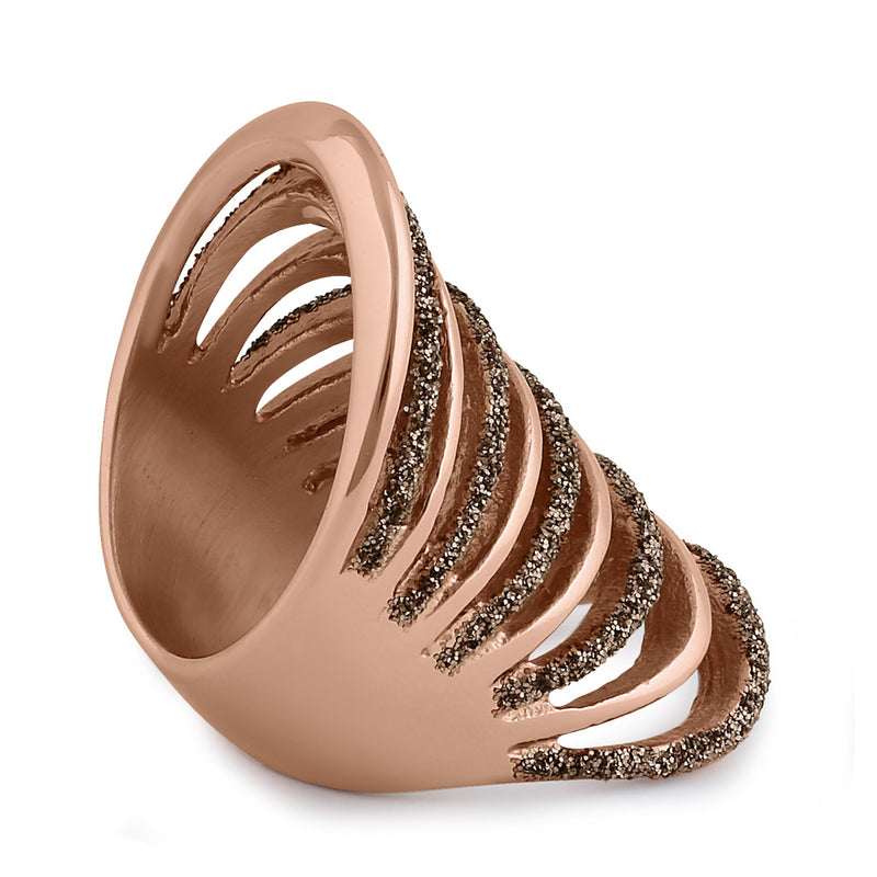 Stainless Steel Rose Gold Plated and Brown Stardust Accent Ring