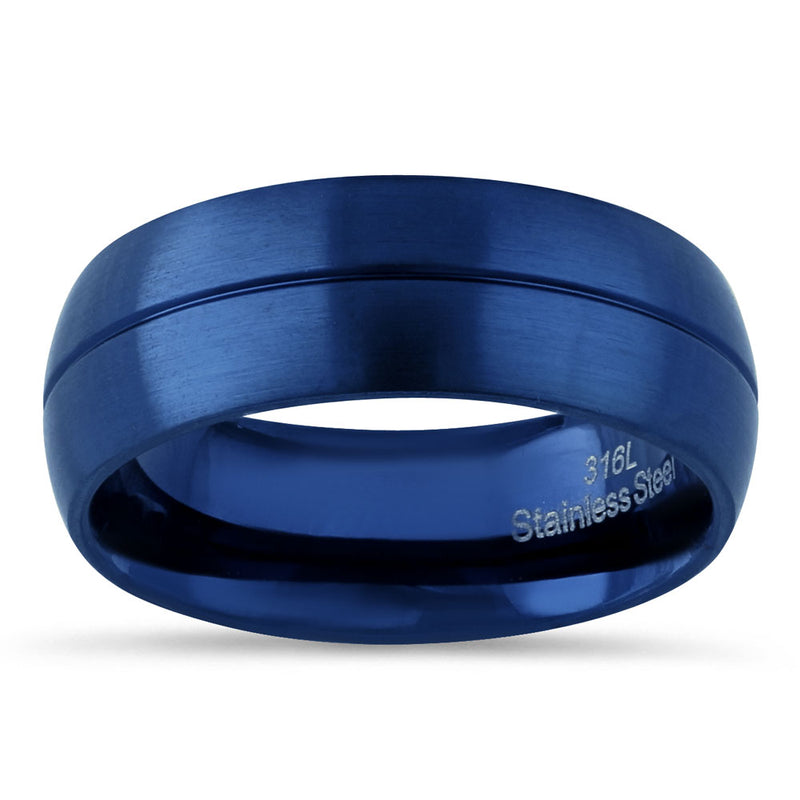 Blue Stainless Steel Blue Plated Groove Band Ring
