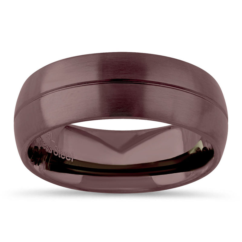 Stainless Steel Brown Plated Groove Band Ring