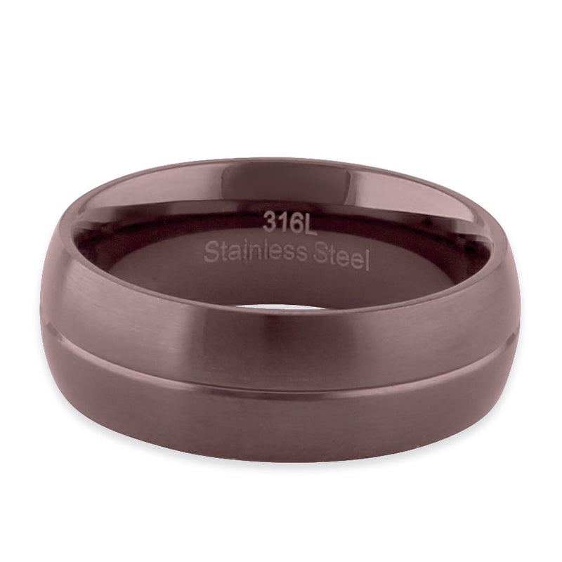 Stainless Steel Brown Plated Groove Band Ring