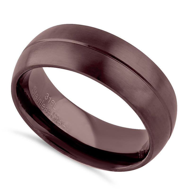 Stainless Steel Brown Plated Groove Band Ring